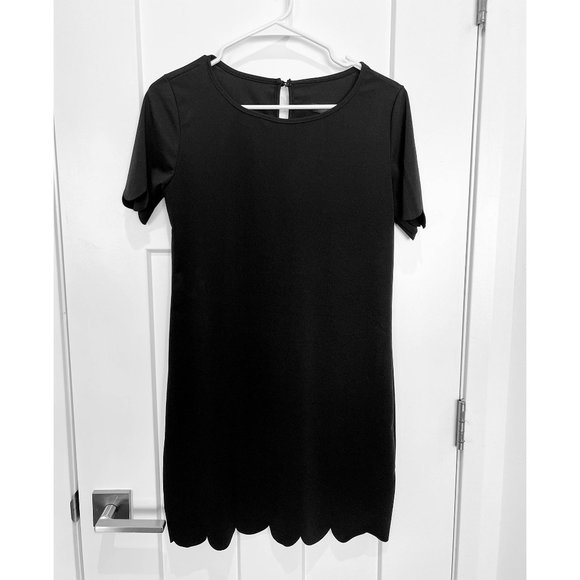 Little Black Scalloped Shift Dress   |   Vessos - Picture 1 of 3